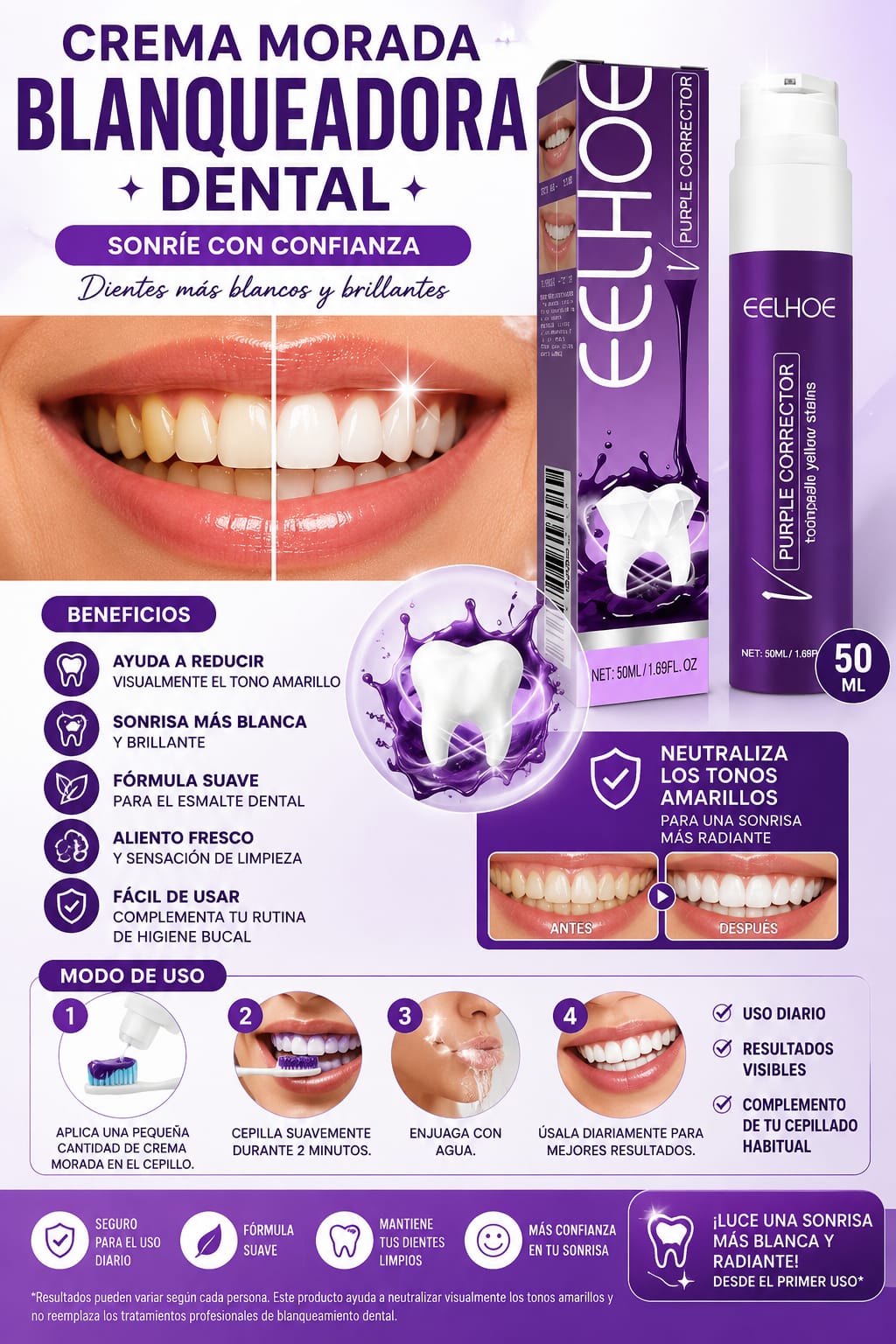Crema Morada Blanqueador Dental